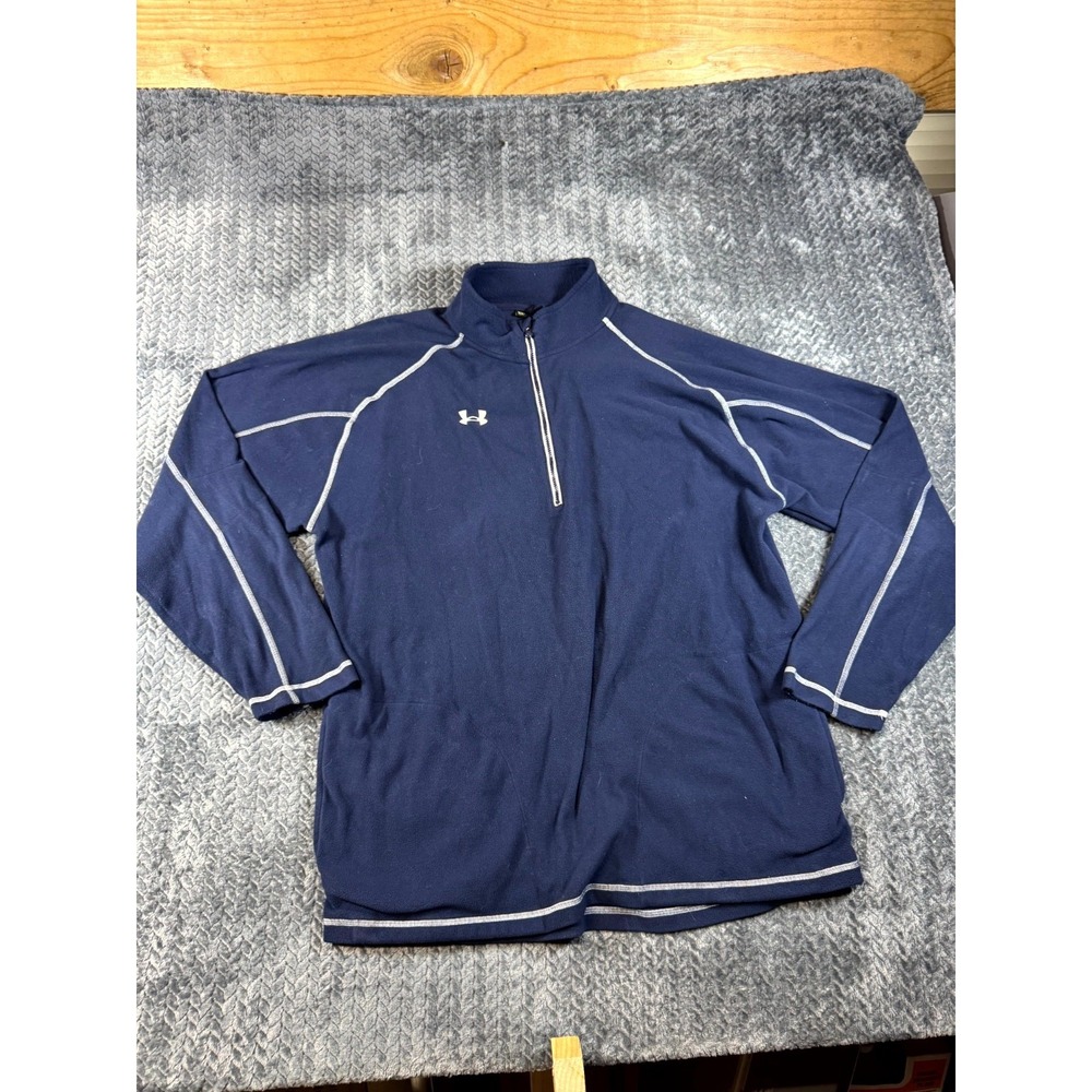 Under Armour Fleece Sweatshirt Men 2XL Blue Contrast Stitching Loose Quarter Zip